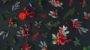 christmas greenery on black background