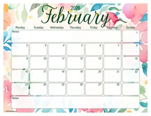 Download free printable February calendars in PDF, Sunday or Monday start, with or without holidays. Ink-friendly designs. No signup.