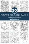 30 free flower coloring pages for adults and kids including pretty bouquets, beautiful roses, cute sunflowers, and spring tulips and daisies to color. 