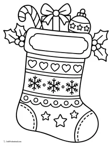 Alphabet Christmas stocking coloring page with a large blank letter area for kids to personalize.