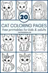 20 cat coloring pages, free to print. Enjoy hours of fun with playful, stylish, and adorable cats, from kittens chasing butterflies to cats enjoying ice cream.
