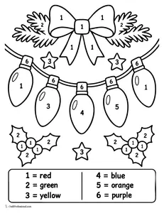 Download 65 free Christmas lights coloring pages for kids and adults, including easy bulbs, detailed designs, classroom printables, and festive holiday scenes.