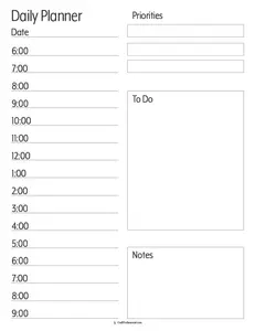 Printable daily planner, simple, low ink design.