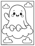 Ghost sitting on a cloud, coloring page
