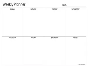 Printable weekly calnedar, low ink design.