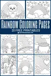 20 rainbow coloring pages for endless hours of fun! Choose from designs featuring rainbows with beautiful flowers, unicorns, spaceships, fairies, butterflies, cats, pandas, and even a pot of gold!