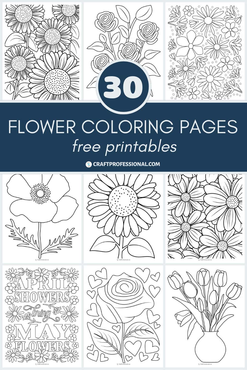 30 flower coloring pages pt
