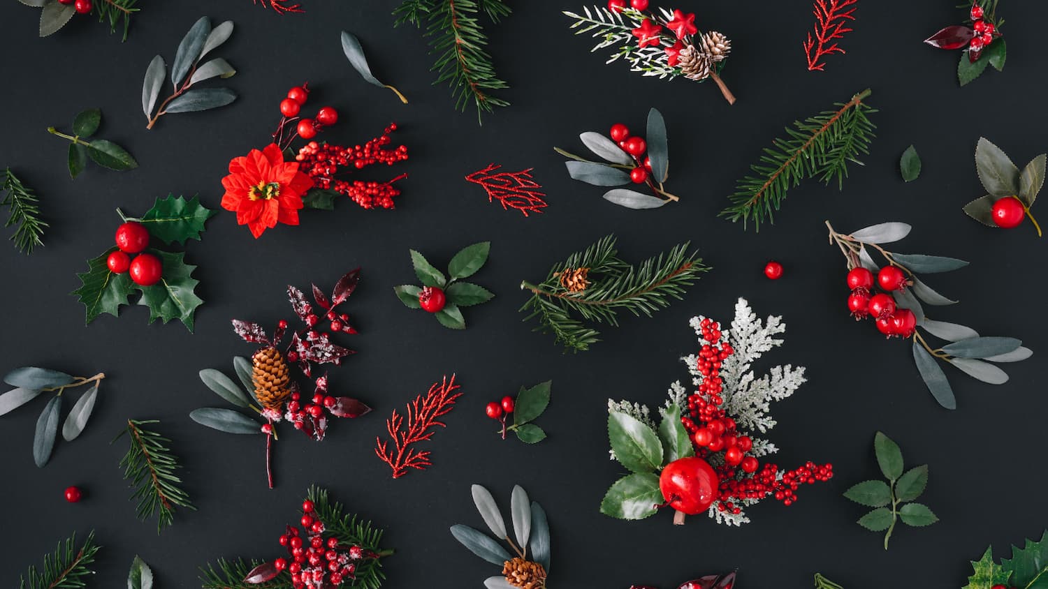 christmas greenery on black background christmas greenery on black background