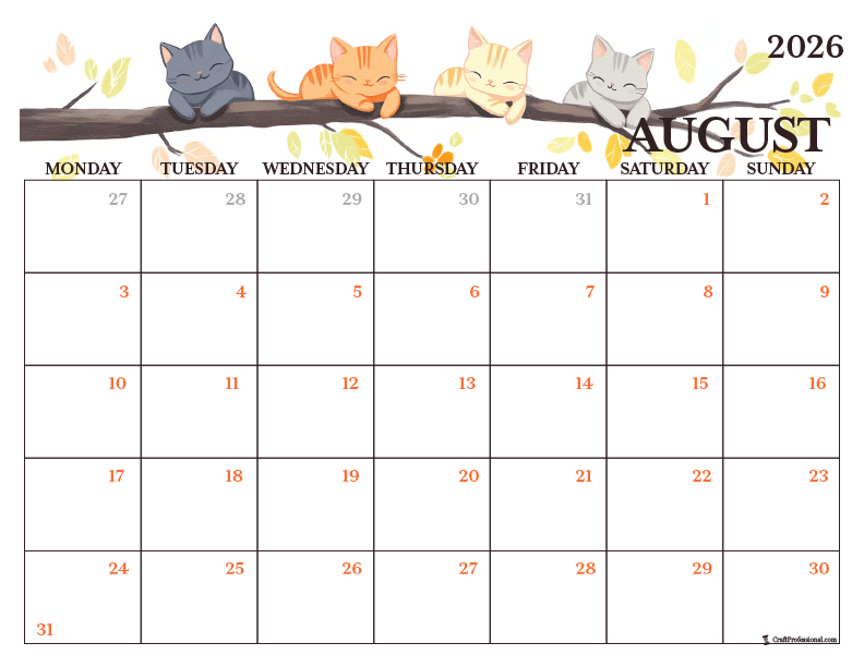 Printable August coloring page with summer cats design. Printable August coloring page with summer cats design.