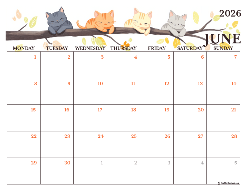 Printable June coloring page with summer cats design. Printable June coloring page with summer cats design.