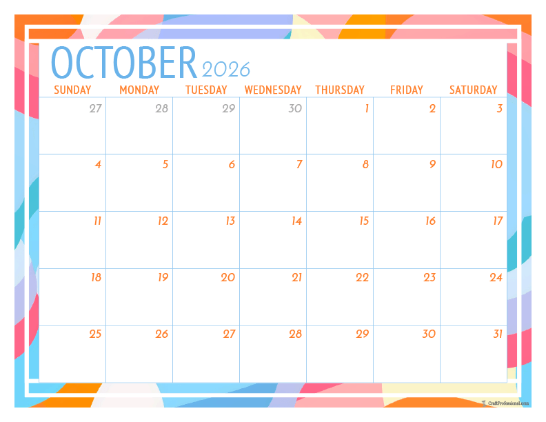 Geometric printable calendar for October 2026.