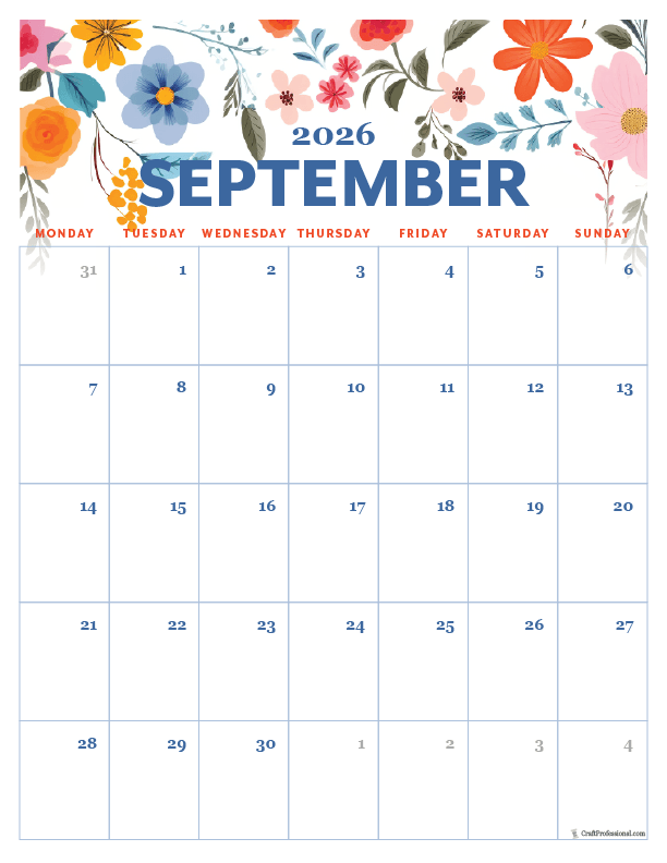 2026 september printable calendar, vertical orientation, floral folk art style, 2026 september printable calendar, vertical orientation, floral folk art style,