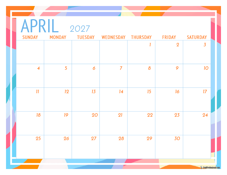 April 2027 printable calendar with geometric-style outline.