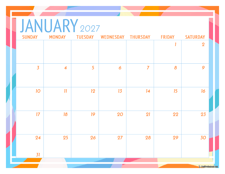 January 2027 printable calendar with simple geometric-style frame.