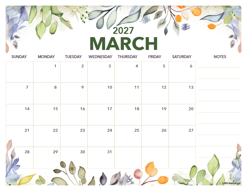 March 2027 calendar with purple floral design. March 2027 calendar with purple floral design.