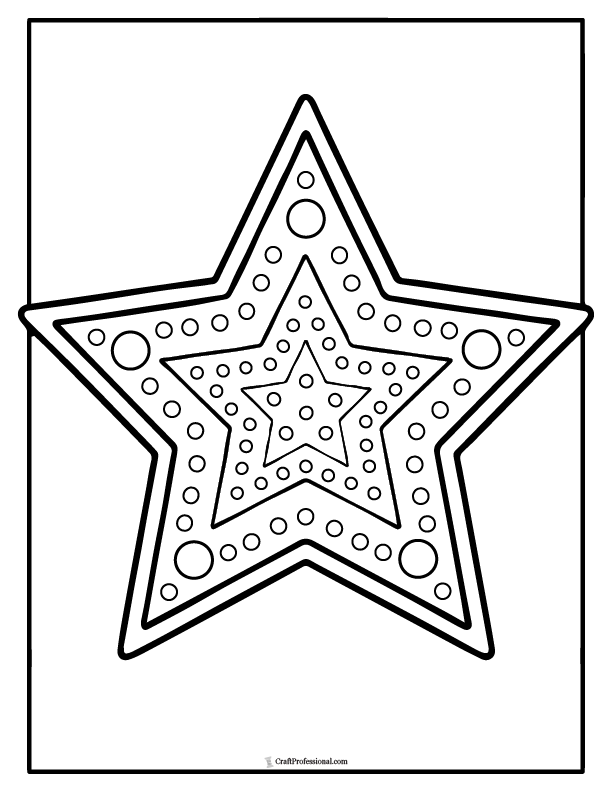 5-point star with thick outlines and floral pattern coloring sheet.
