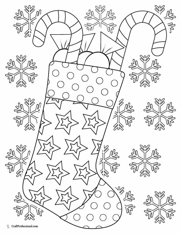 Christmas stocking candy cane coloring page