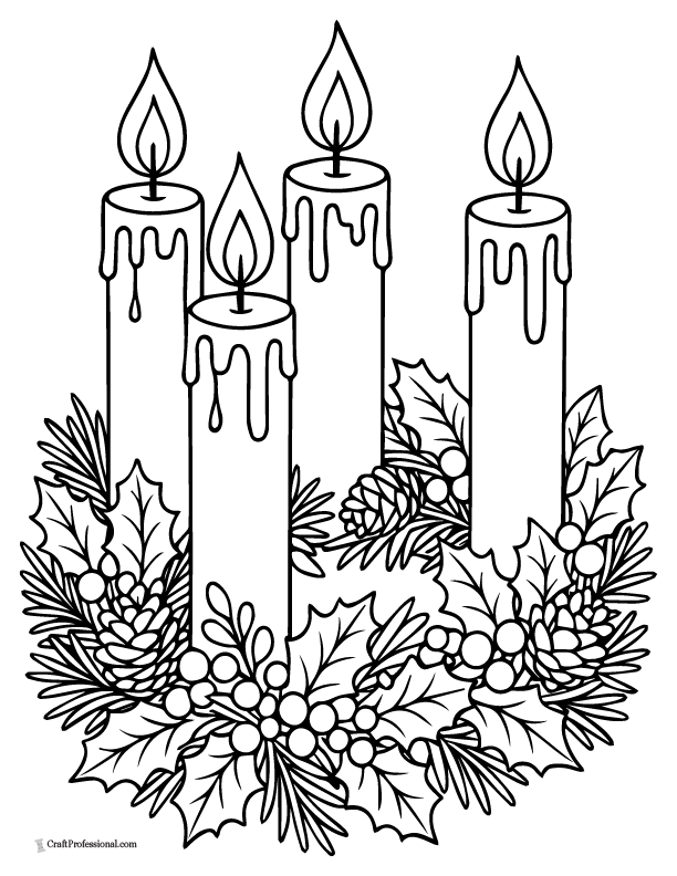 Advent wreath with four candles coloring page