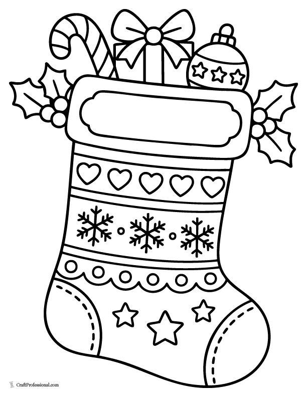 Add your name Christmas stocking coloring page with a large blank letter area for kids to personalize.