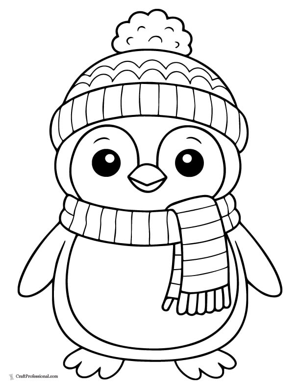 Penguin wearing a hat coloring page