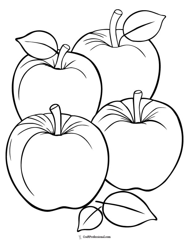 Four apples coloring page