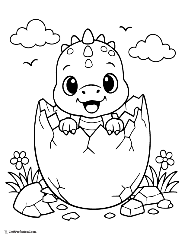 Baby dinosaur in an egg coloring page