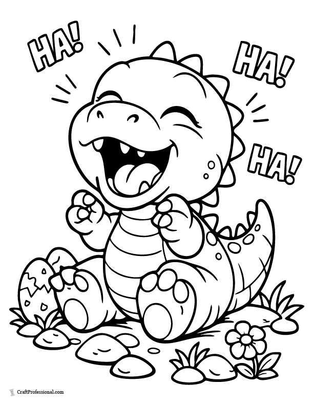 Baby dinosaur laughing coloring page