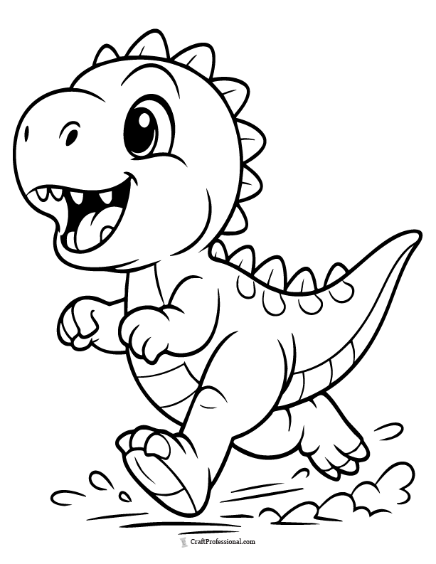 Baby dinosaur running coloring page