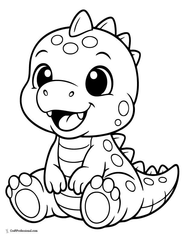 Baby dinosaur sitting coloring page