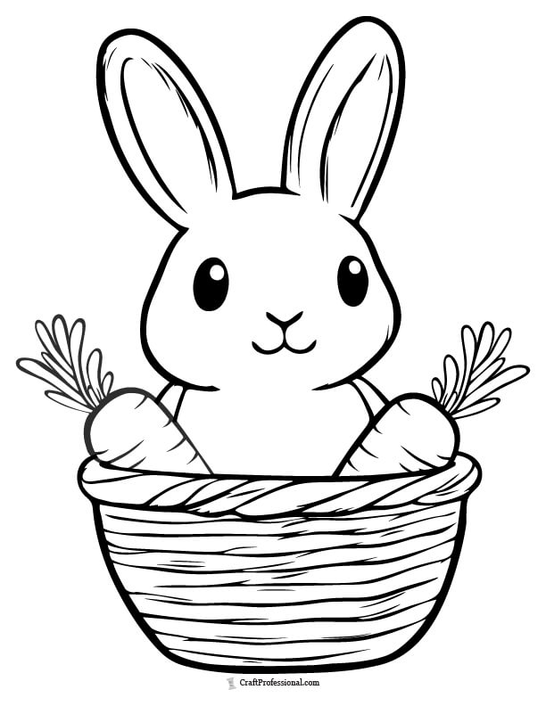 Bunny with carrots in an Easter basket coloring page