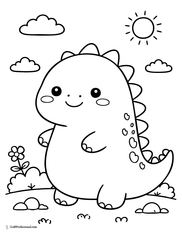 Big round dinosaur coloring page for toddlers
