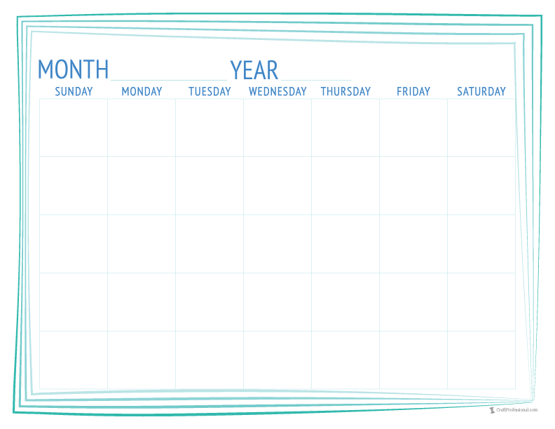 Printable blank monthly calendar, simple monochromatic design