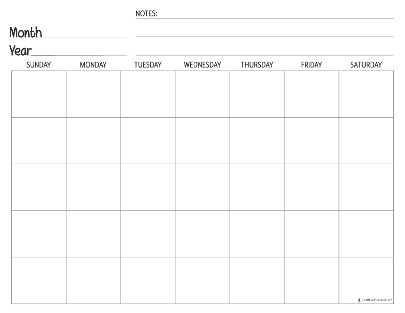 Blank monthly calendar, simple design