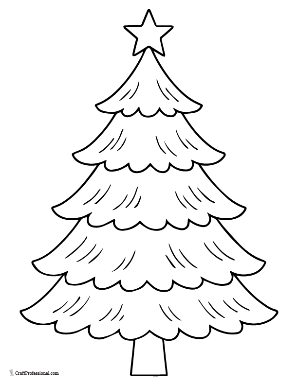 Blank layered boughs Christmas tree template and coloring page.