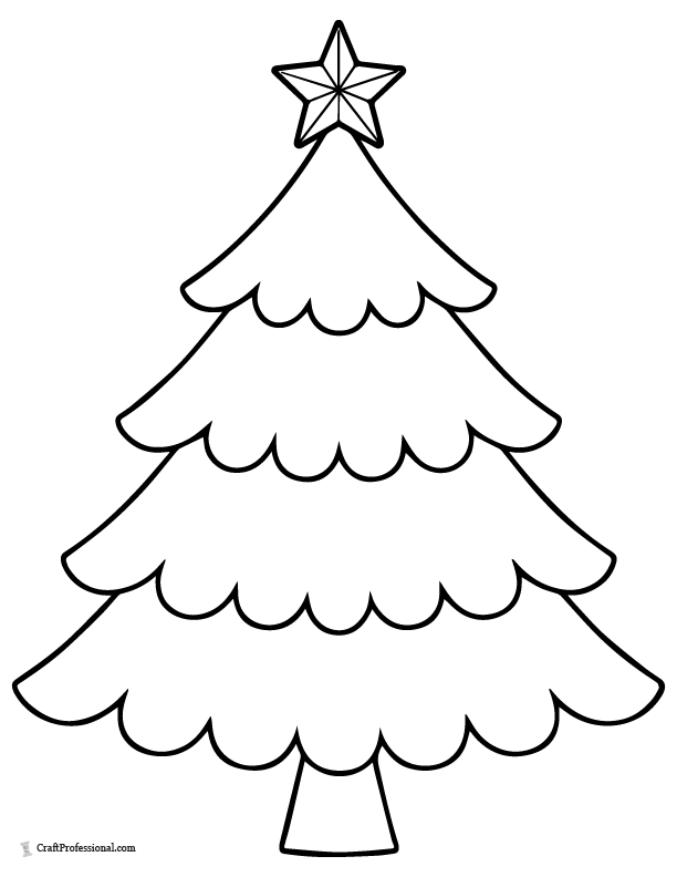 Blank wide Christmas tree template and coloring page.