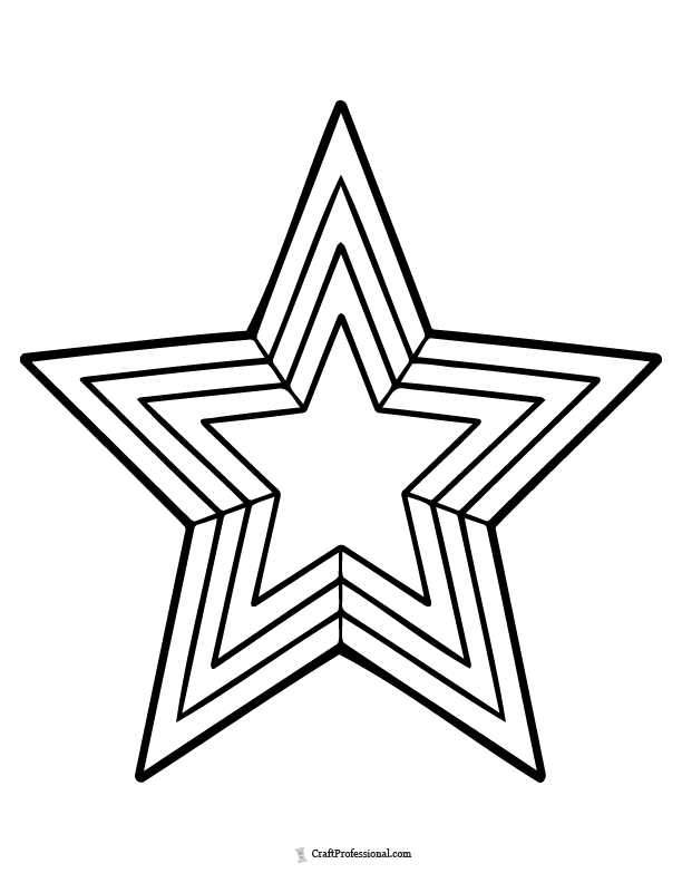 Bold 5-point star with thick outlines coloring page, and large negative space for easy coloring.
