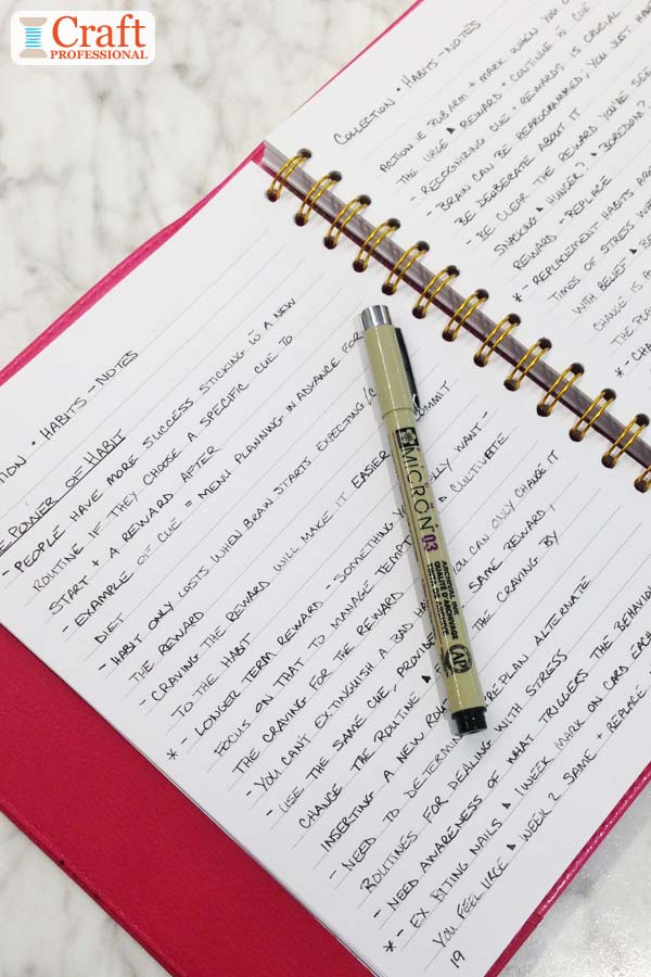 Bullet journal entry tracking research notes