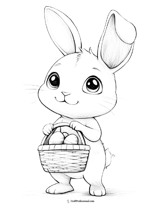 Bunny with basket of eggs coloring page