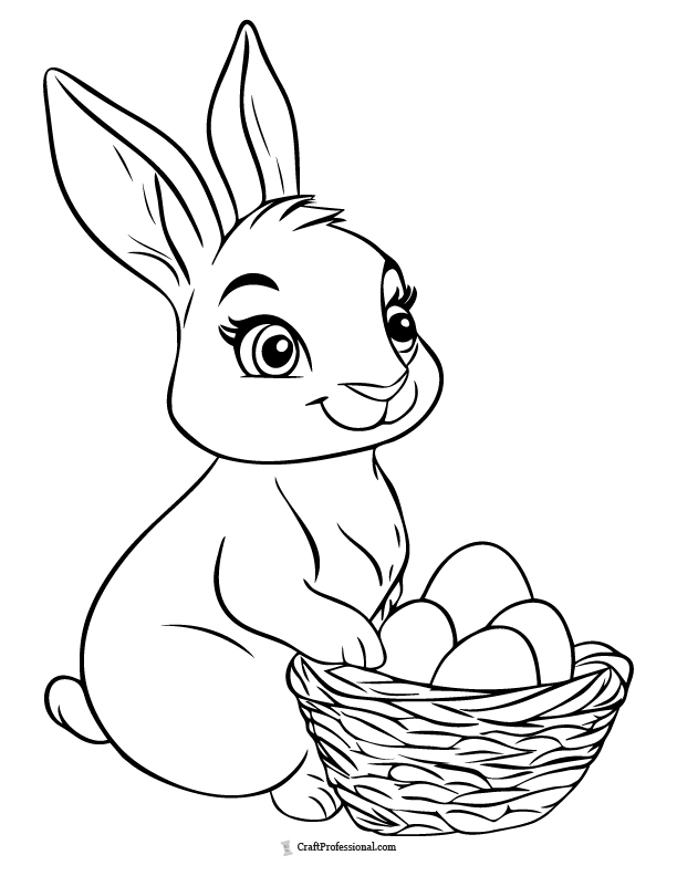 Bunny with basket full of eggs coloring page
