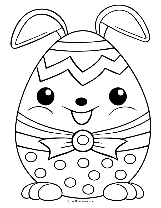 Easter egg with bunny ears and feet, coloring page.