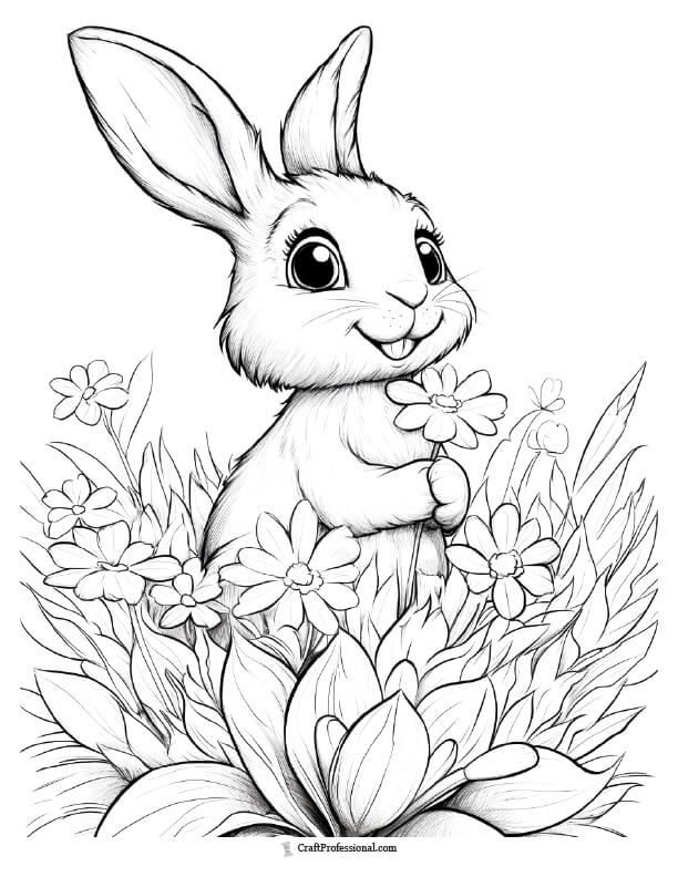 Bunny floral coloring page