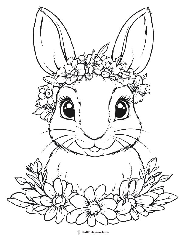 Bunny with flower wreath coloring page