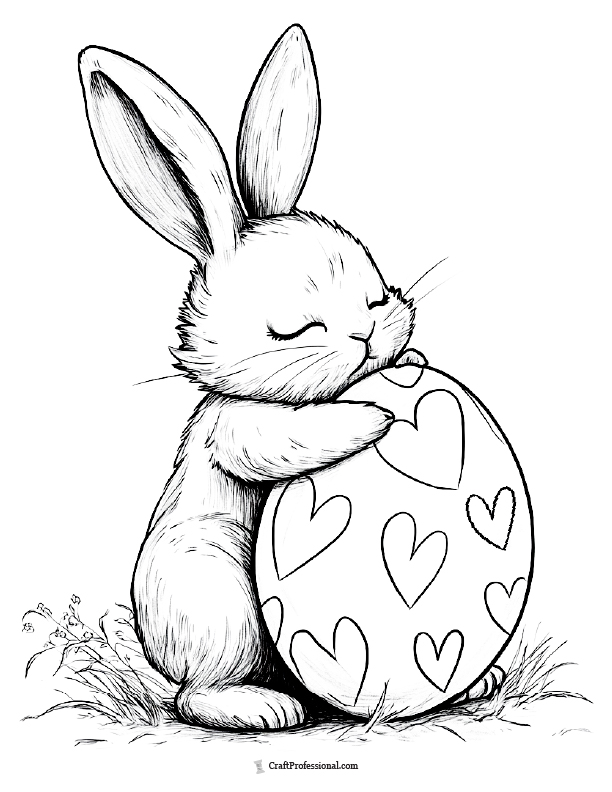 Rabbit hugging an Easter egg coloring sheet
