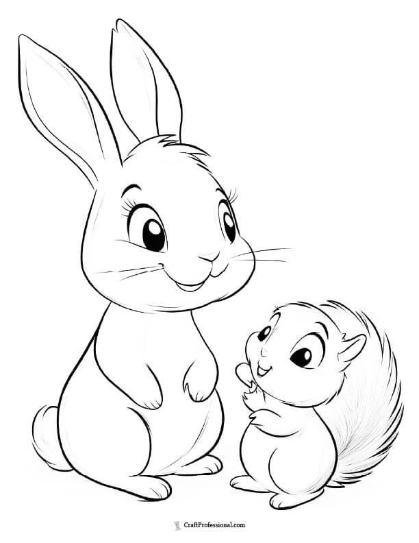 Bunny and squirrel coloring sheet