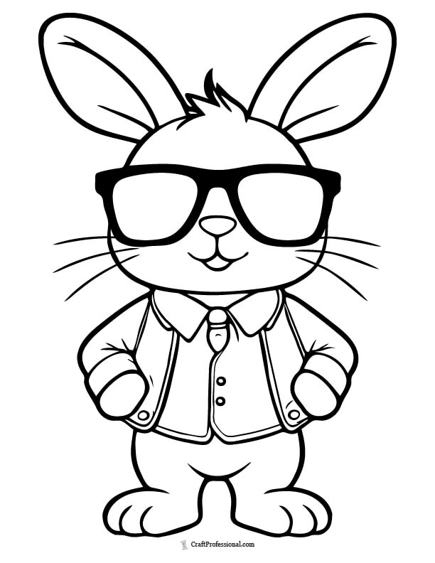 Cool bunny wearing sunglasses, coloring sheet