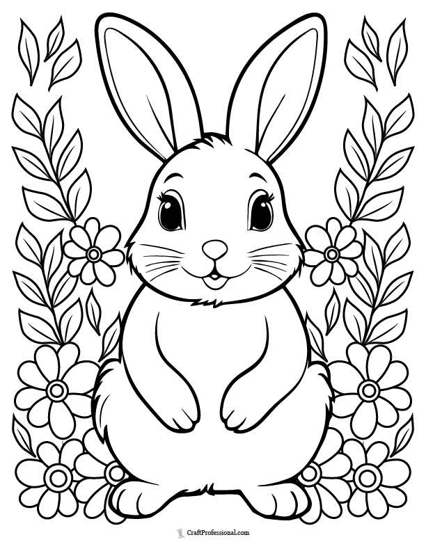 Bunny with flowers coloring page