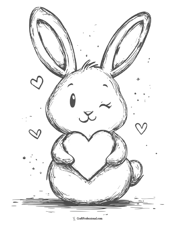 Bunny hugging heart coloring page
