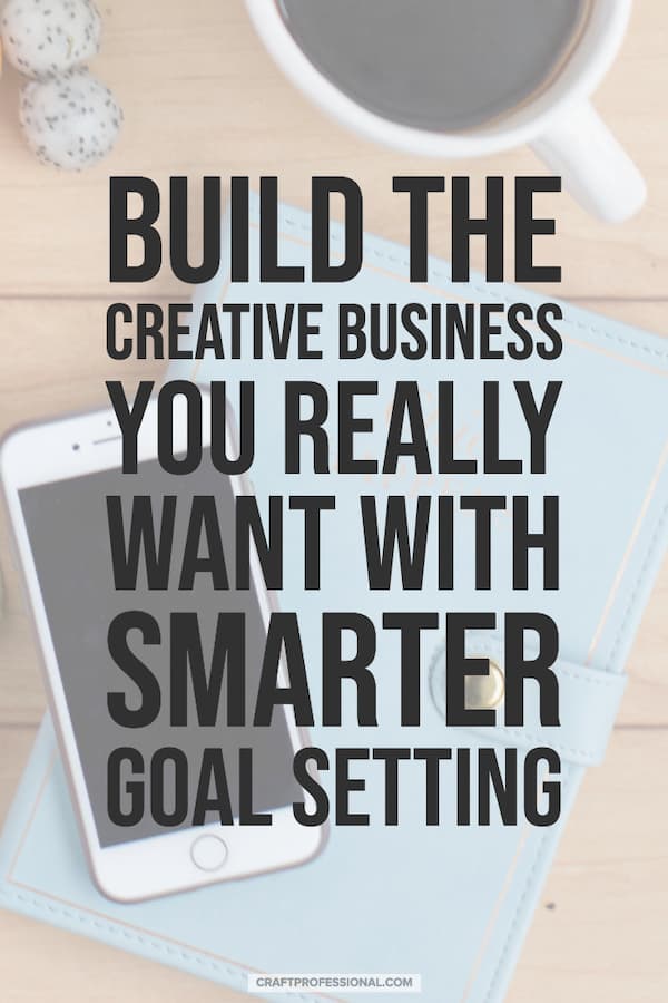 Smart phone and coffee in desk top. Text - Build the creative business you really want with smarter goal setting.