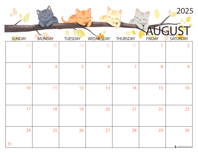 August 2025 printable calendar carts design