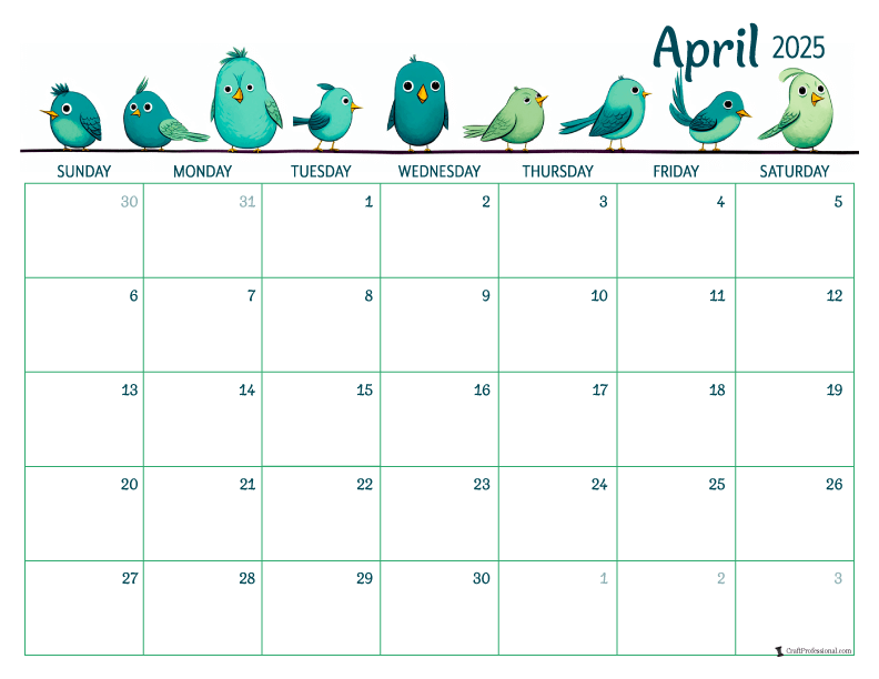 Printable april calendars 2025